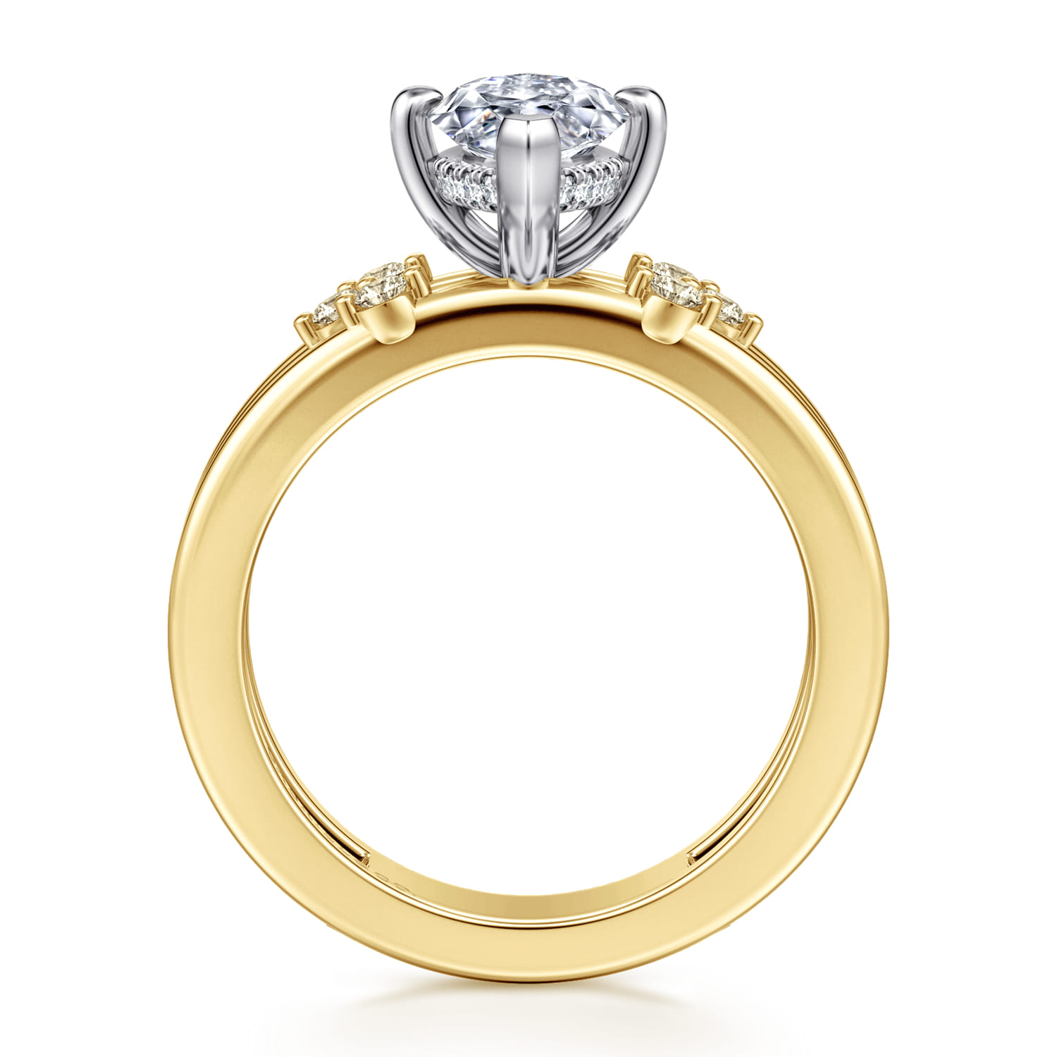 Editta - 14K White-Yellow Gold Compass Prong Marquise Shape Diamond Engagement Ring - 0.21 ct - Shot 2