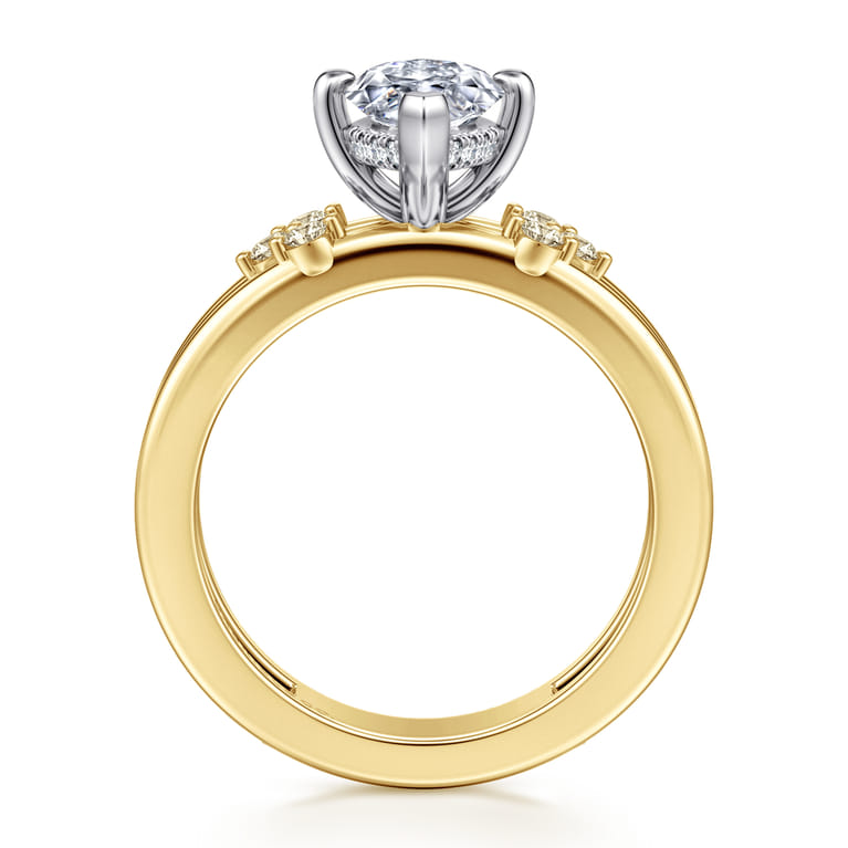 Editta - 14K White-Yellow Gold Compass Prong Marquise Shape Diamond Engagement Ring - 0.21 ct - Shot 2