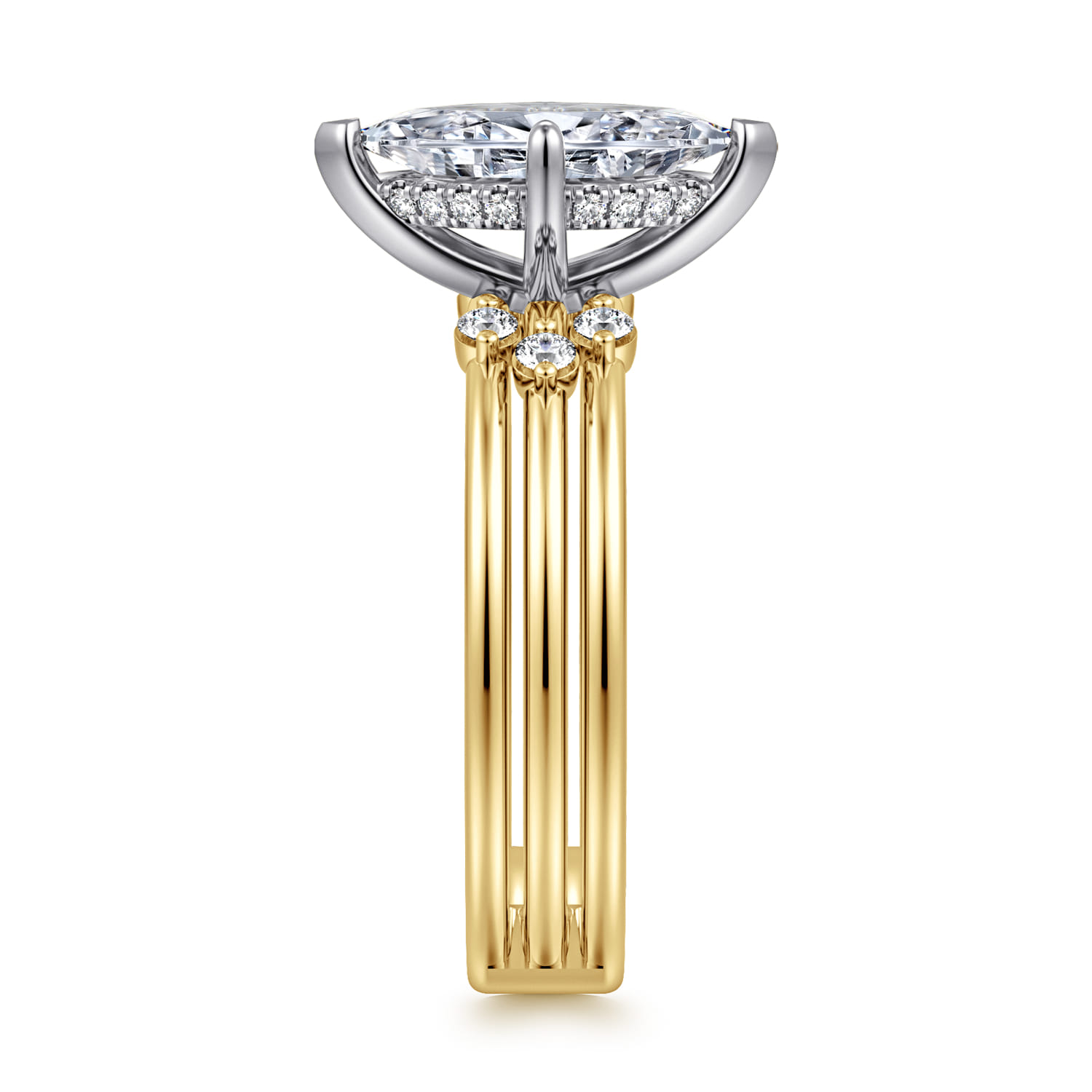 Editta - 14K White-Yellow Gold Compass Prong Marquise Shape Diamond Engagement Ring - 0.21 ct - Shot 4