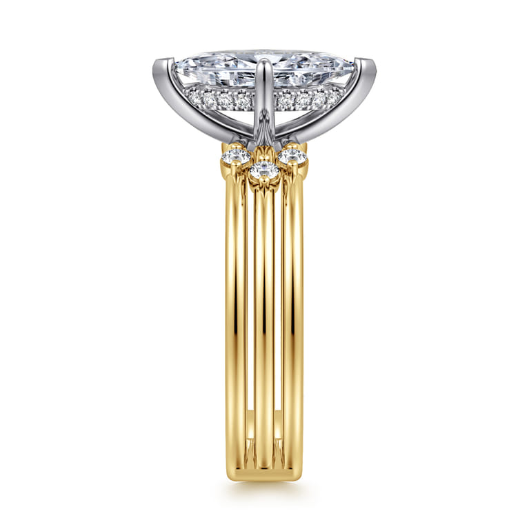 Editta - 14K White-Yellow Gold Compass Prong Marquise Shape Diamond Engagement Ring - 0.21 ct - Shot 4