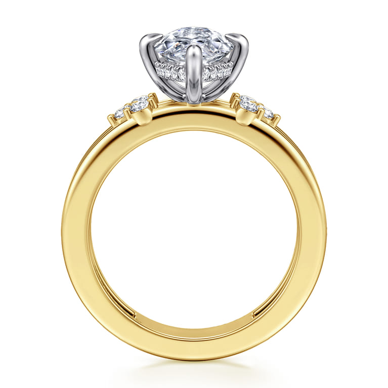 Editta - 14K White-Yellow Gold Compass Prong Marquise Diamond Engagement Ring - 0.23 ct - Shot 2
