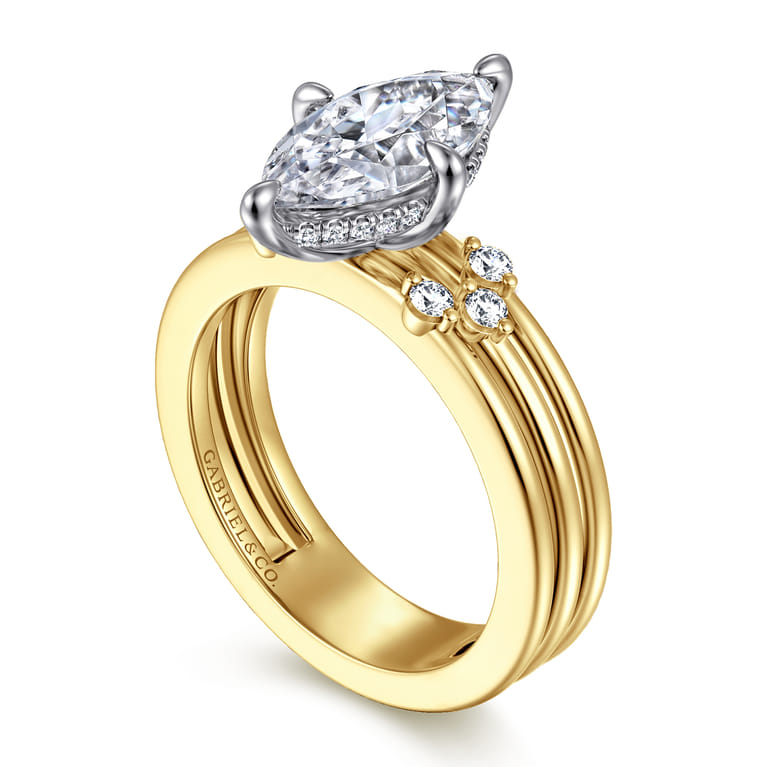 Editta - 14K White-Yellow Gold Compass Prong Marquise Diamond Engagement Ring - 0.23 ct - Shot 3