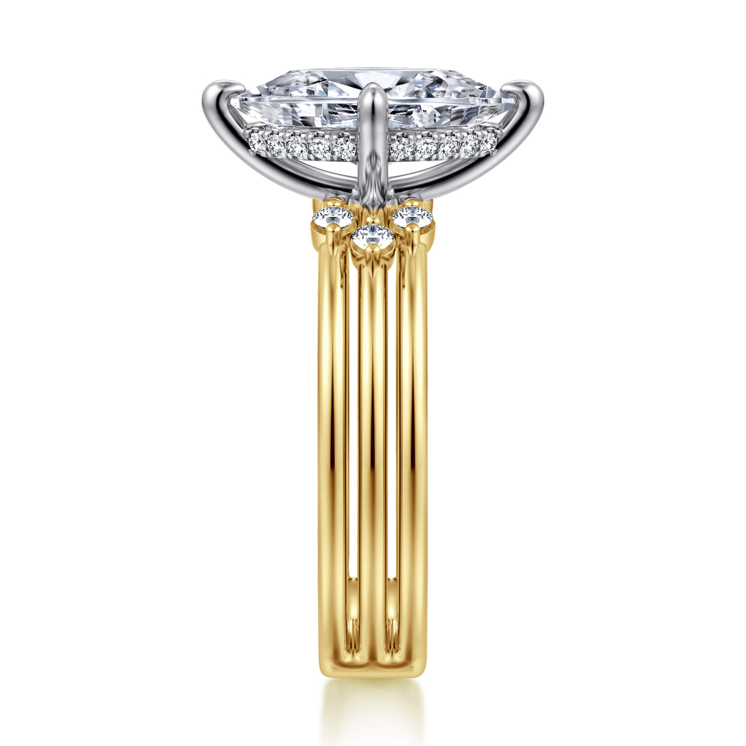 Editta - 14K White-Yellow Gold Compass Prong Marquise Diamond Engagement Ring - 0.23 ct - Shot 4