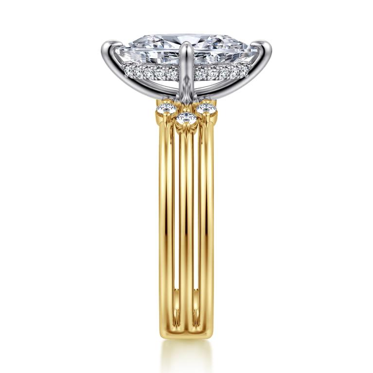 Editta - 14K White-Yellow Gold Compass Prong Marquise Diamond Engagement Ring - 0.23 ct - Shot 4