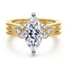 Editta - 14K White-Yellow Gold Compass Prong Marquise Diamond Engagement Ring - 0.23 ct
