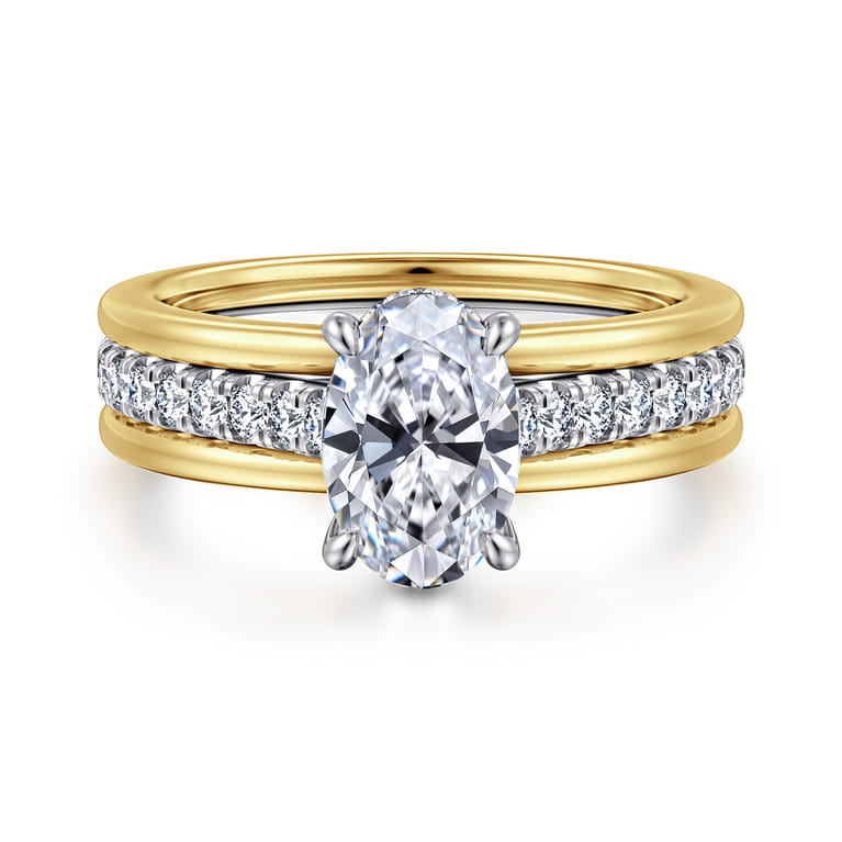 Feah - 14K Yellow-White Gold Wide Band Oval Diamond Engagement Ring - 0.4 ct - Shot 1