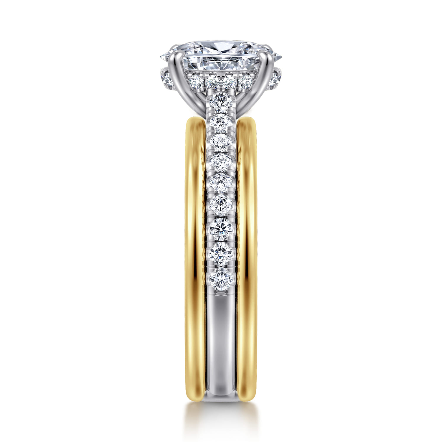 Feah - 14K Yellow-White Gold Wide Band Oval Diamond Engagement Ring - 0.4 ct - Shot 4