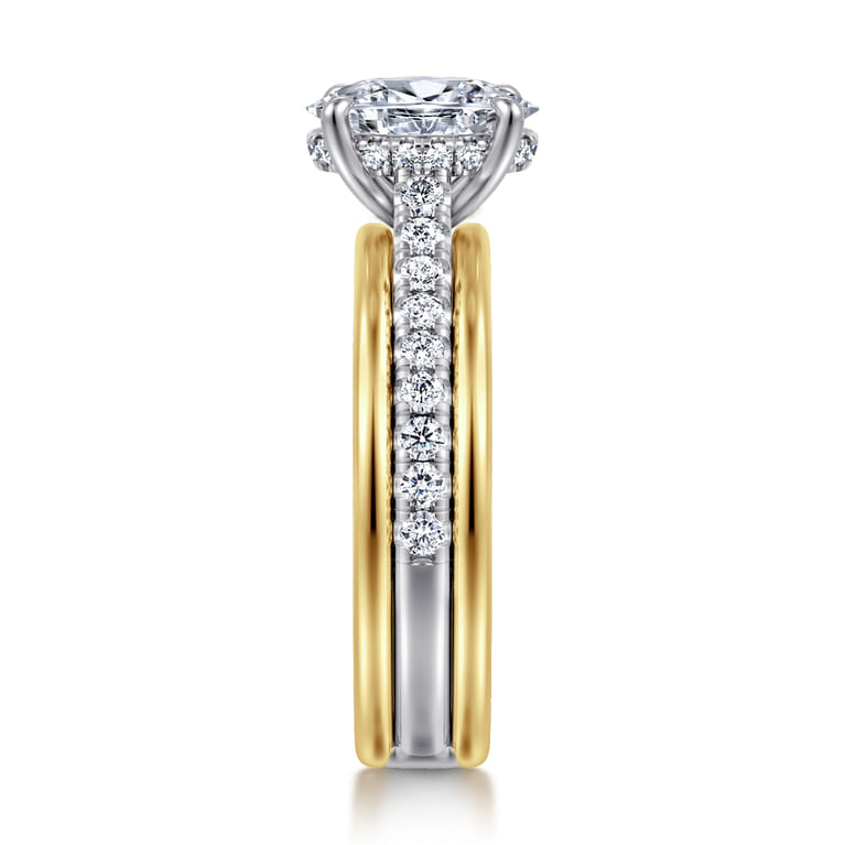 Feah - 14K Yellow-White Gold Wide Band Oval Diamond Engagement Ring - 0.4 ct - Shot 4