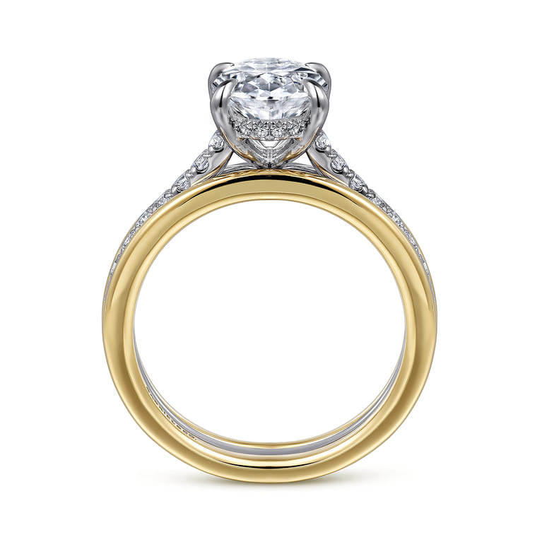 Feah - 14K Yellow-White Gold Wide Band Oval Diamond Engagement Ring - 0.4 ct - Shot 2