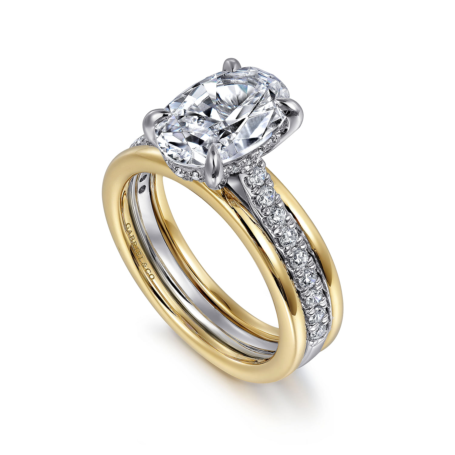 Feah - 14K Yellow-White Gold Wide Band Oval Diamond Engagement Ring - 0.4 ct - Shot 3