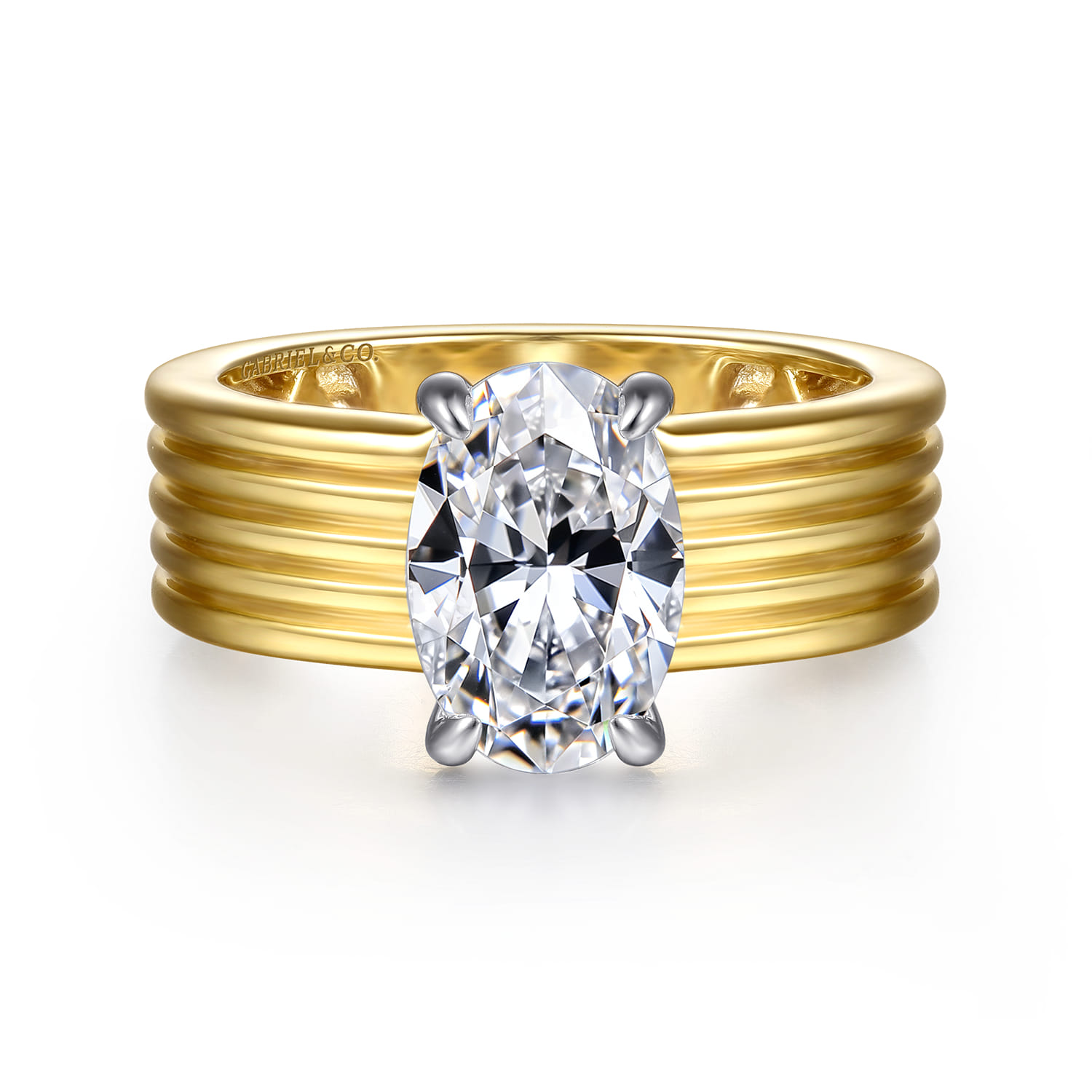 Cova - 14K White-Yellow Gold Oval Diamond Engagement Ring - 0.1 ct - Shot 1
