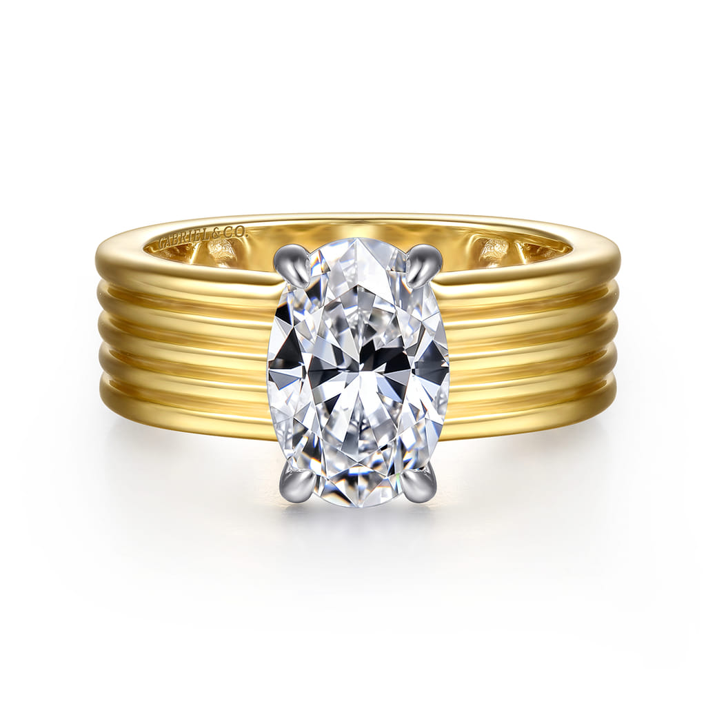 Oval Wide Band Ring in 14k Yellow/white Gold Gabriel Co