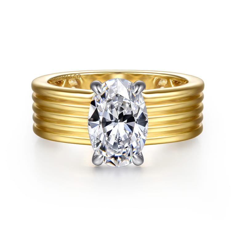 Cova - 14K White-Yellow Gold Oval Diamond Engagement Ring - 0.1 ct - Shot 1