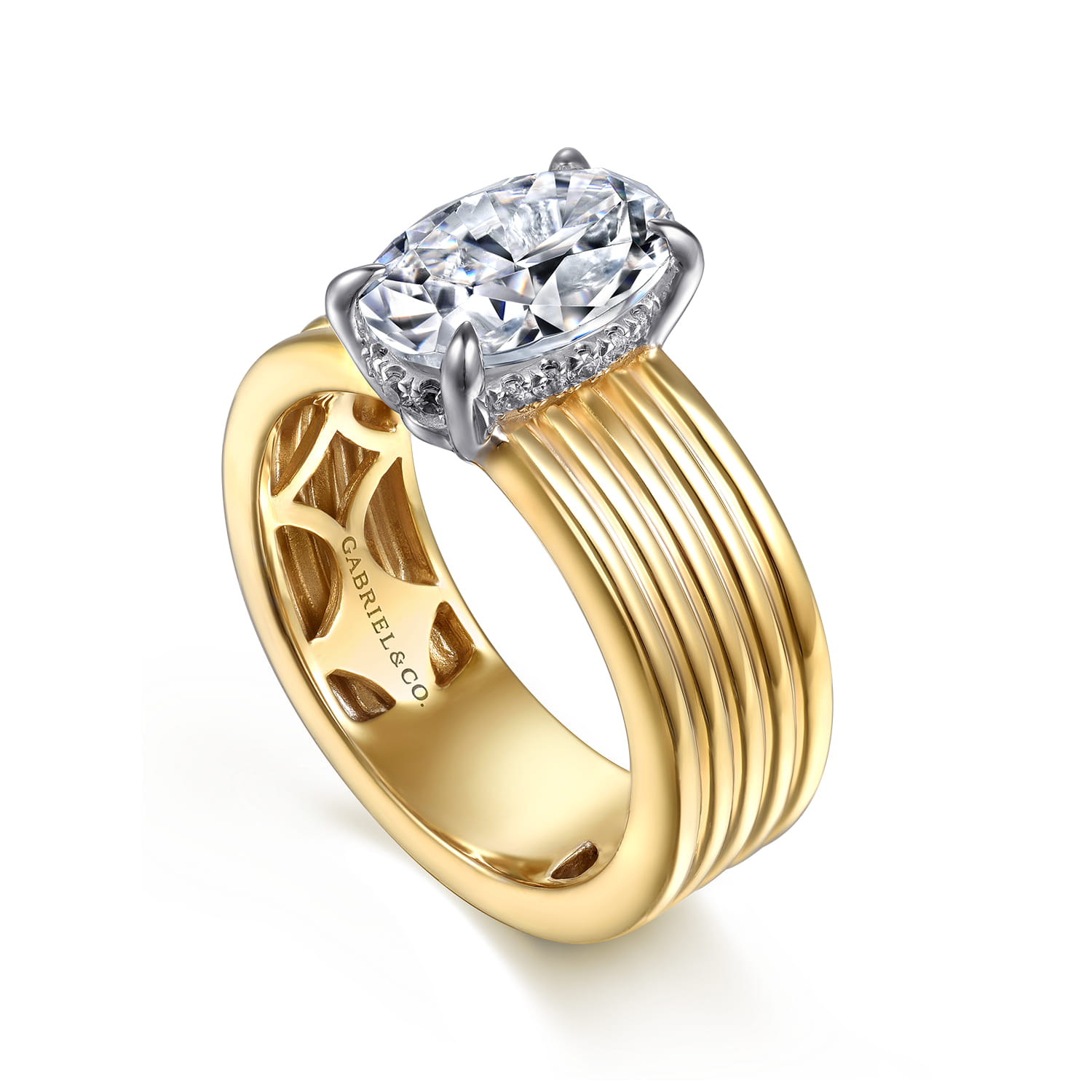 Cova - 14K White-Yellow Gold Oval Diamond Engagement Ring - 0.1 ct - Shot 3