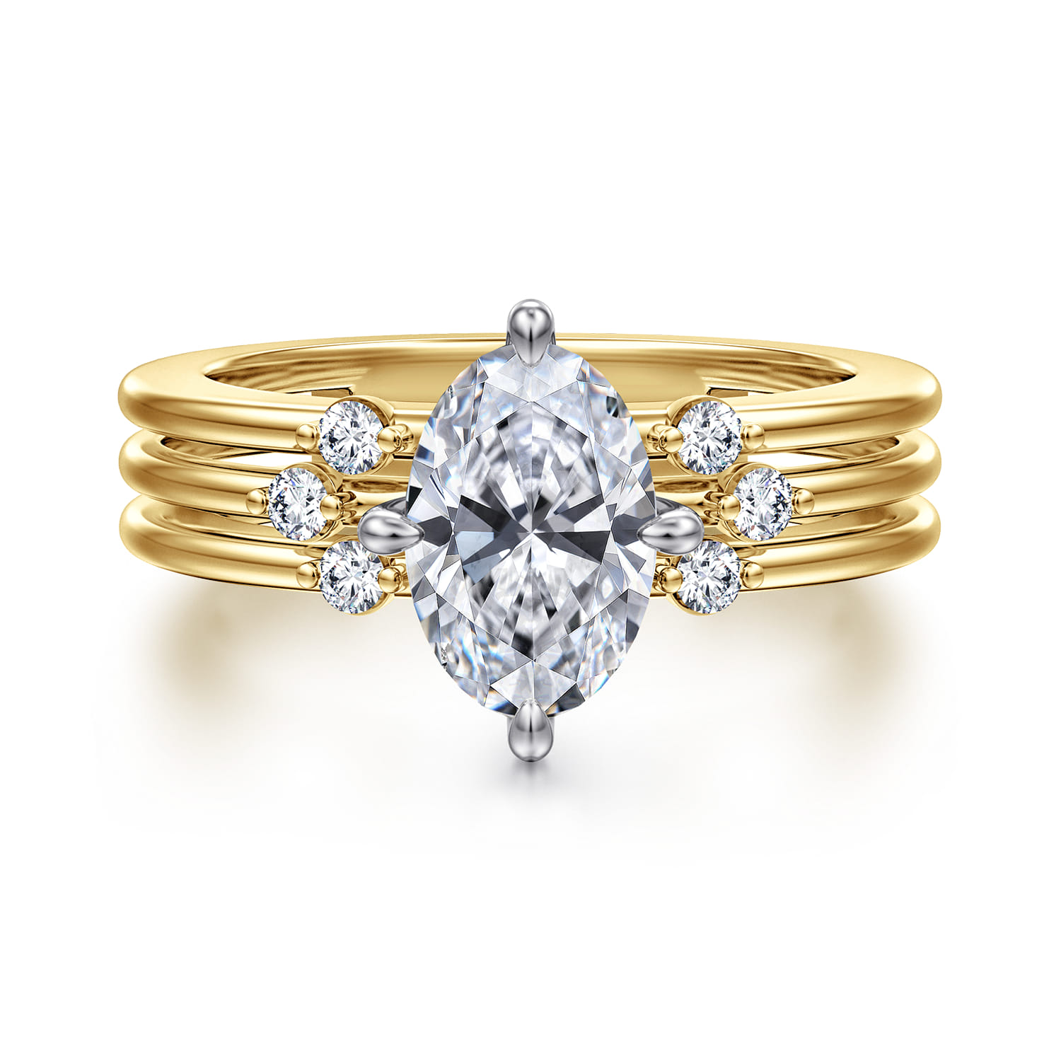 Editta - 14K White-Yellow Gold Compass Prong Oval Diamond Engagement Ring - 0.21 ct - Shot 1