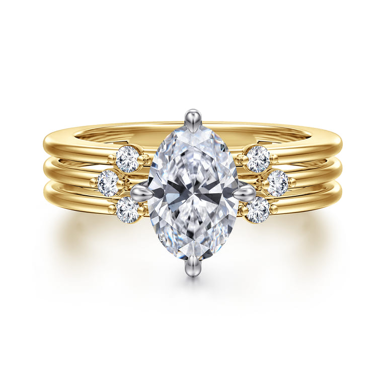 Editta - 14K White-Yellow Gold Compass Prong Oval Diamond Engagement Ring - 0.21 ct - Shot 1