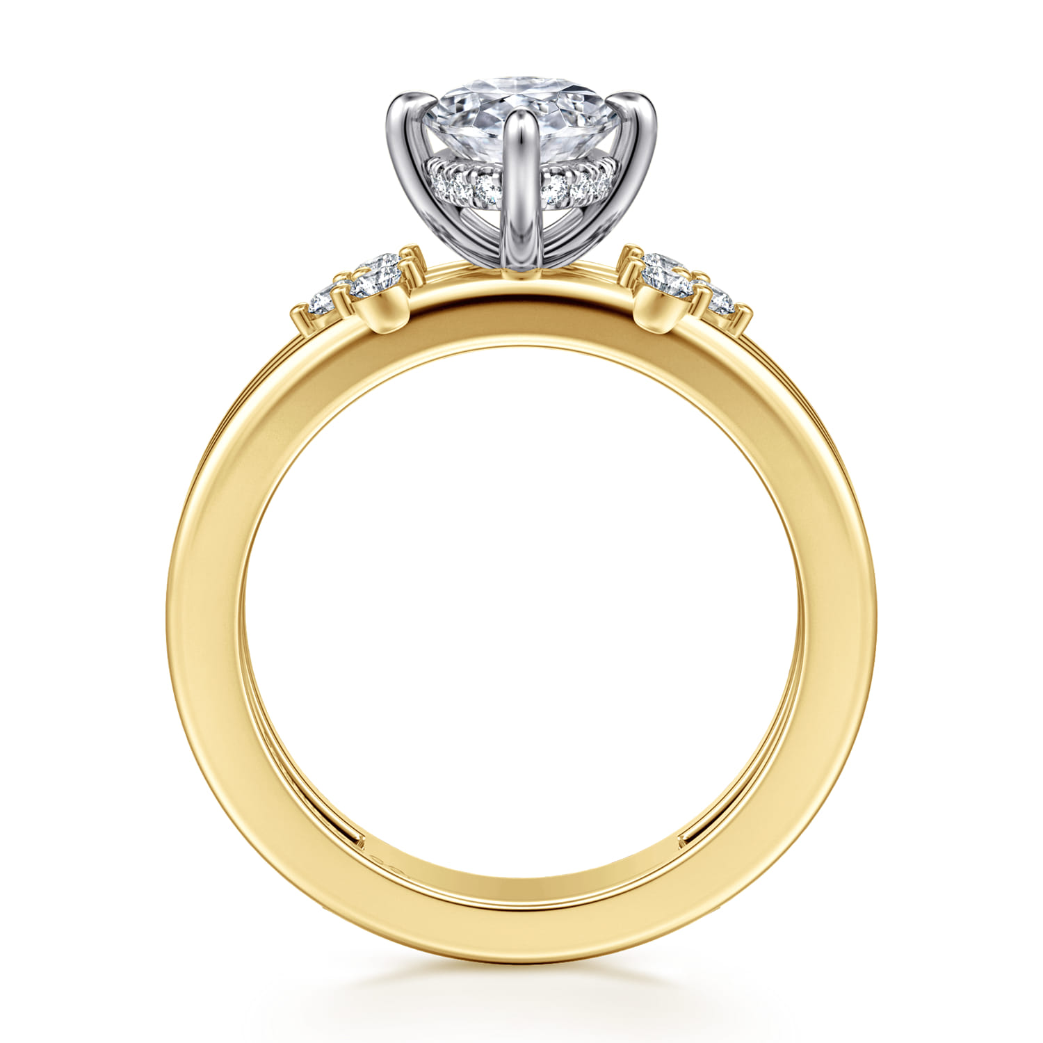 Editta - 14K White-Yellow Gold Compass Prong Oval Diamond Engagement Ring - 0.21 ct - Shot 2