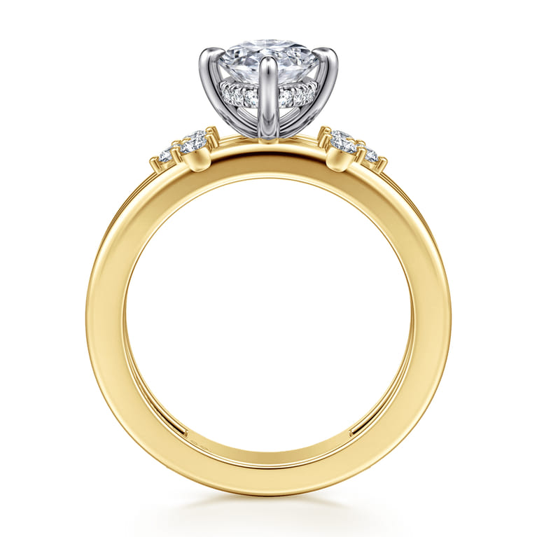 Editta - 14K White-Yellow Gold Compass Prong Oval Diamond Engagement Ring - 0.21 ct - Shot 2