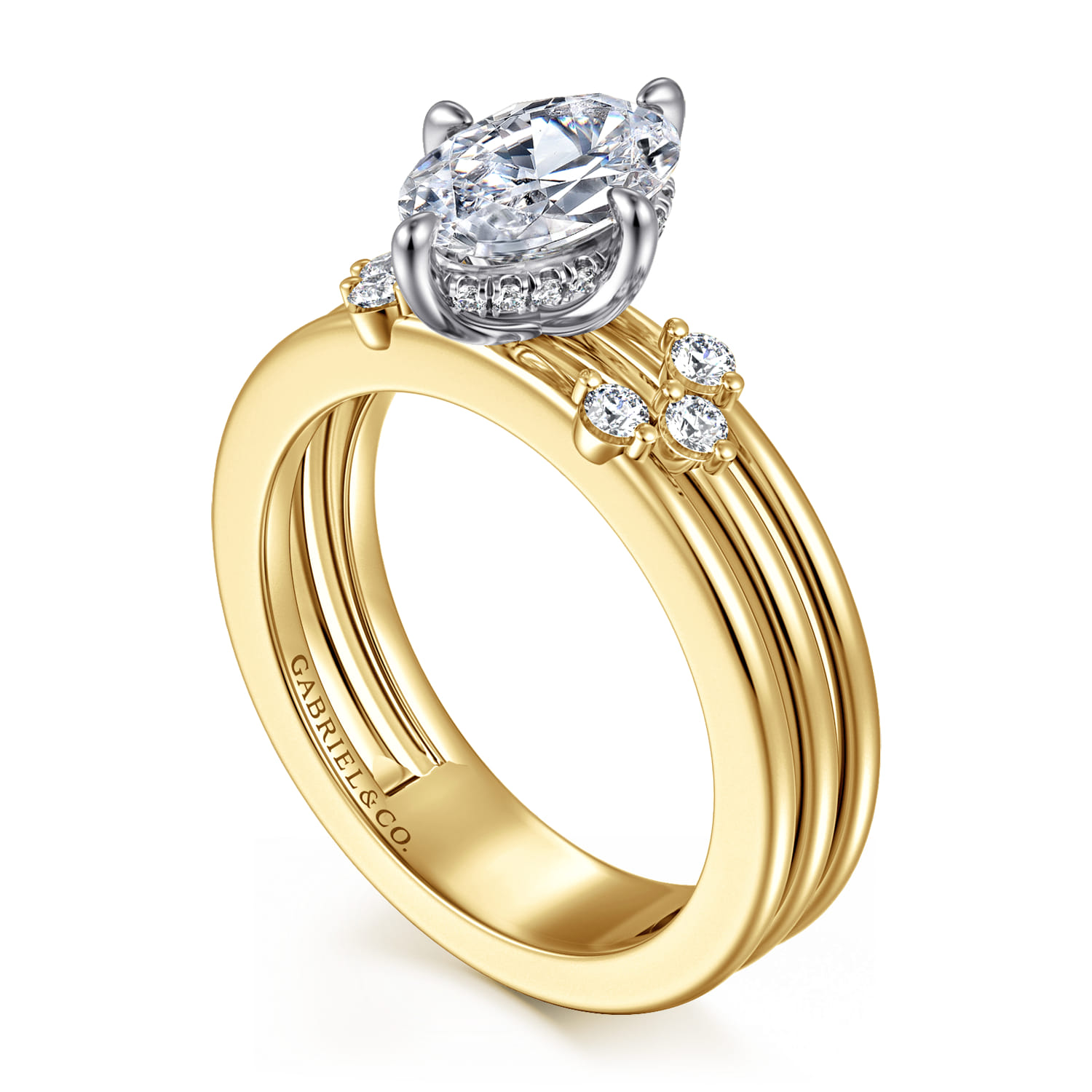 Editta - 14K White-Yellow Gold Compass Prong Oval Diamond Engagement Ring - 0.21 ct - Shot 3