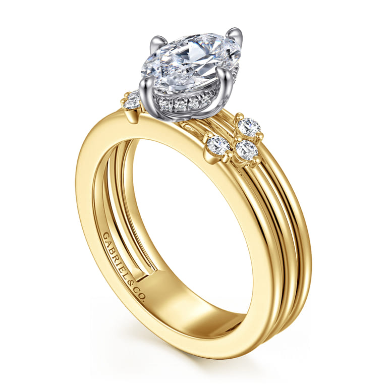 Editta - 14K White-Yellow Gold Compass Prong Oval Diamond Engagement Ring - 0.21 ct - Shot 3