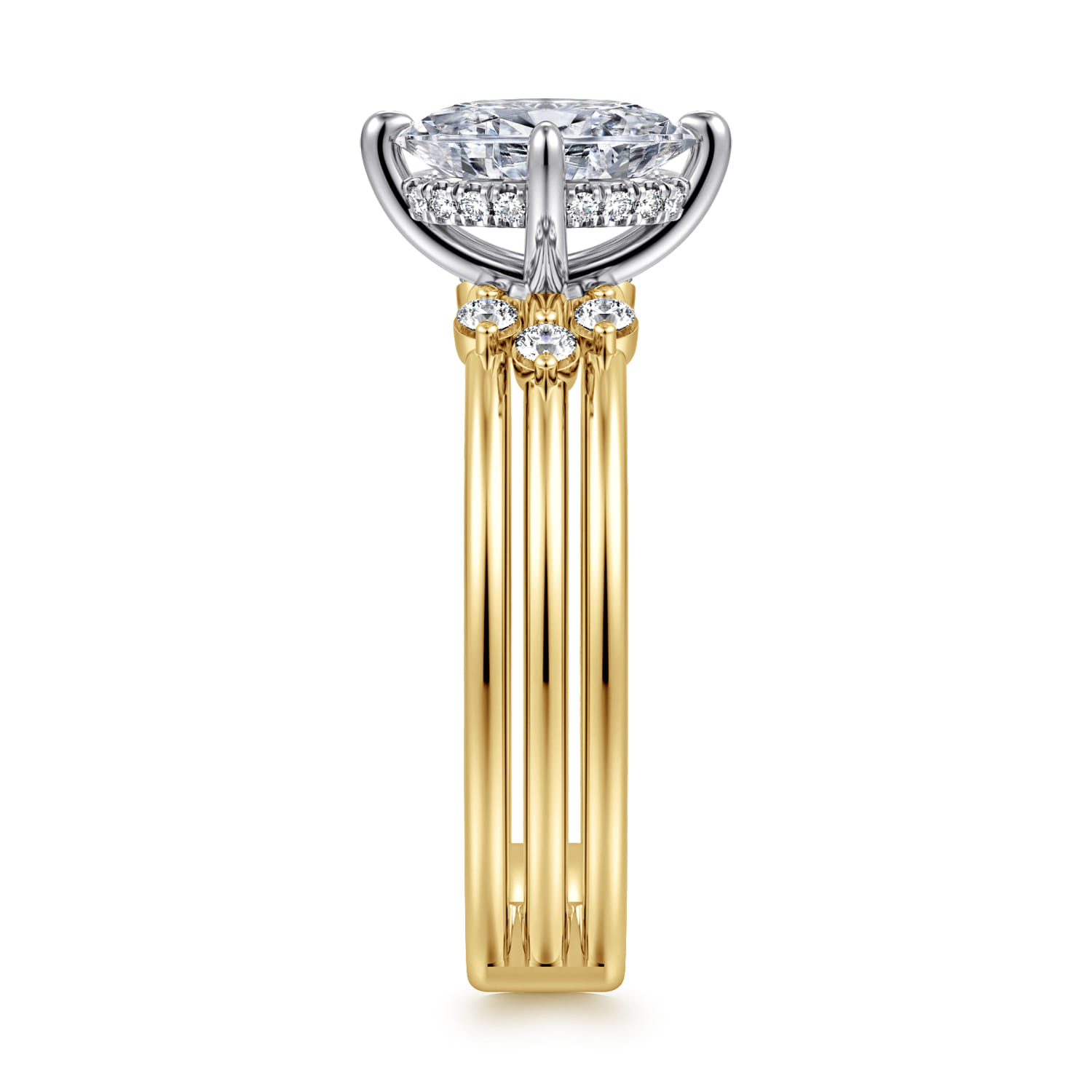 Editta - 14K White-Yellow Gold Compass Prong Oval Diamond Engagement Ring - 0.21 ct - Shot 4