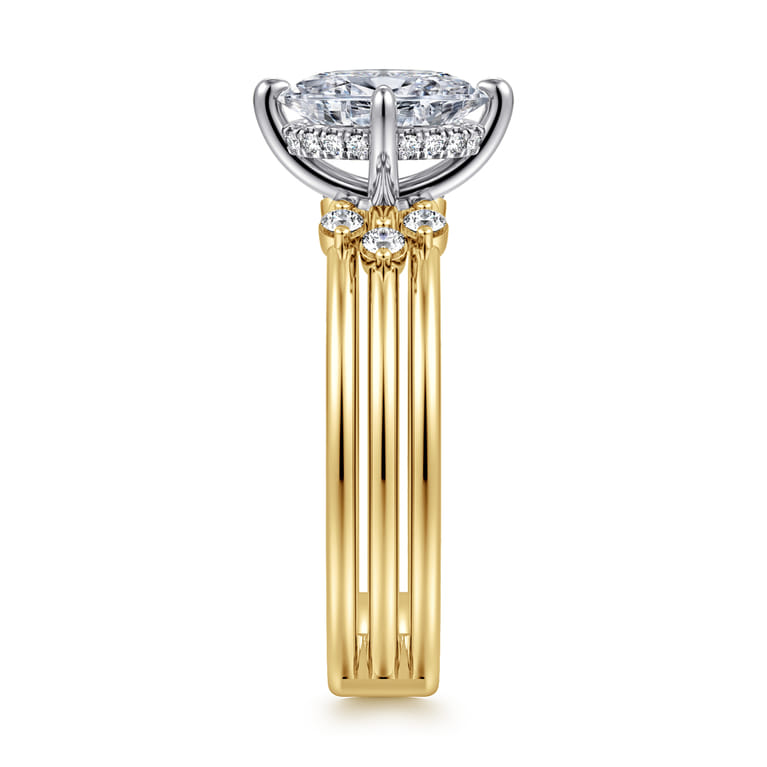 Editta - 14K White-Yellow Gold Compass Prong Oval Diamond Engagement Ring - 0.21 ct - Shot 4