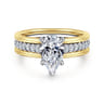 Feah - 14K Yellow-White Gold Wide Band Pear Shape Diamond Engagement Ring - 0.4 ct
