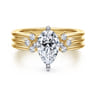 Editta - 14K White-Yellow Gold Compass Prong Pear Shape Diamond Engagement Ring - 0.2 ct