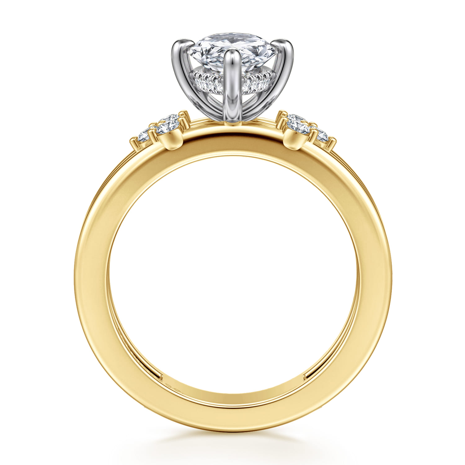 Editta - 14K White-Yellow Gold Compass Prong Pear Shape Diamond Engagement Ring - 0.2 ct - Shot 2