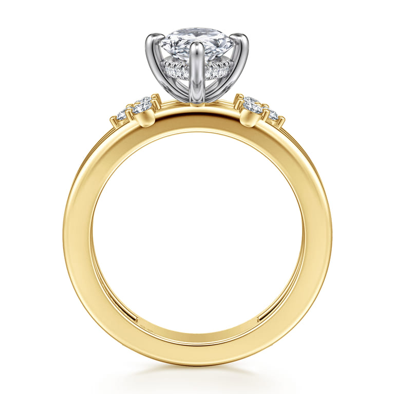 Editta - 14K White-Yellow Gold Compass Prong Pear Shape Diamond Engagement Ring - 0.2 ct - Shot 2