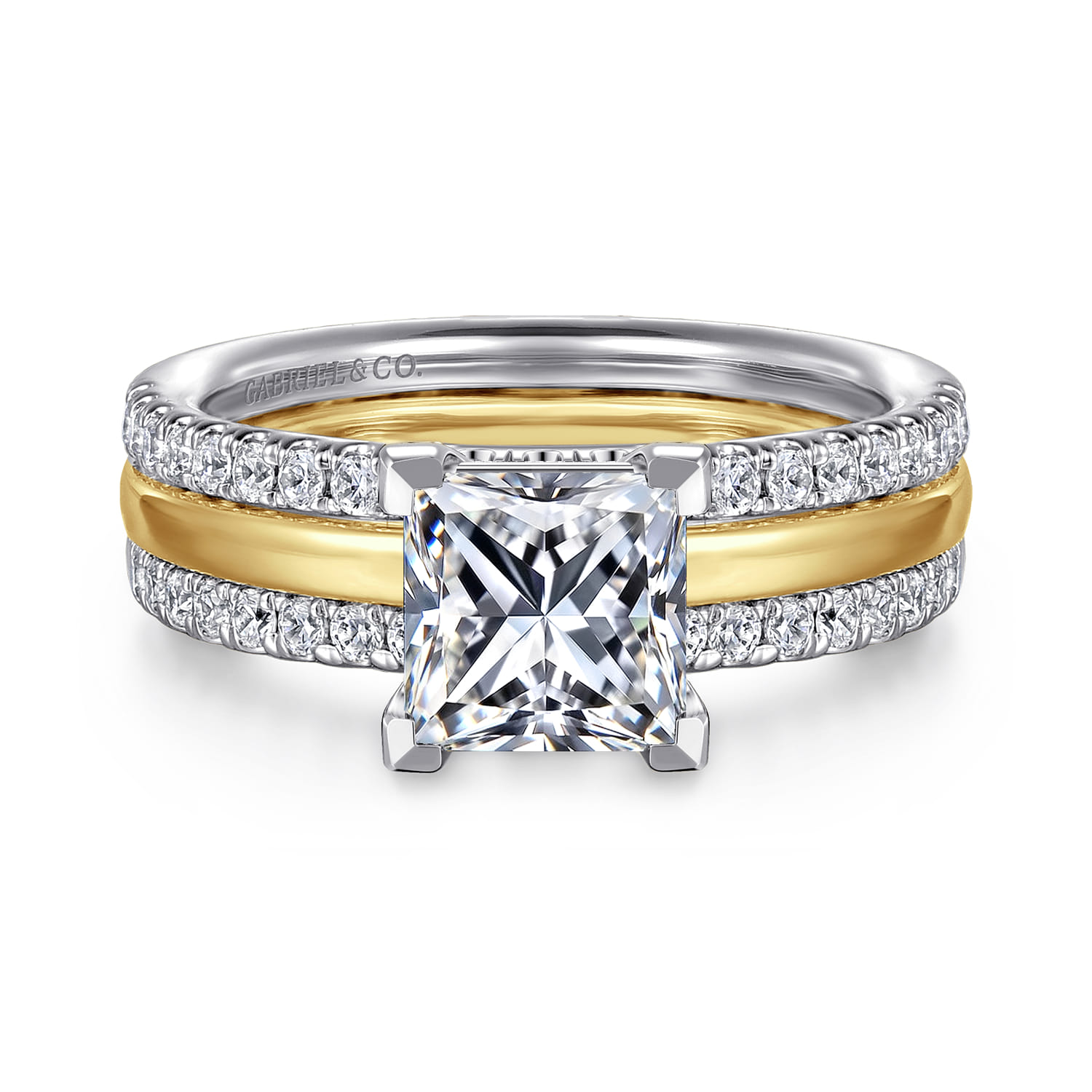 Reba - 14K White-Yellow Gold Princess Cut Diamond Engagement Ring - 0.5 ct - Shot 1