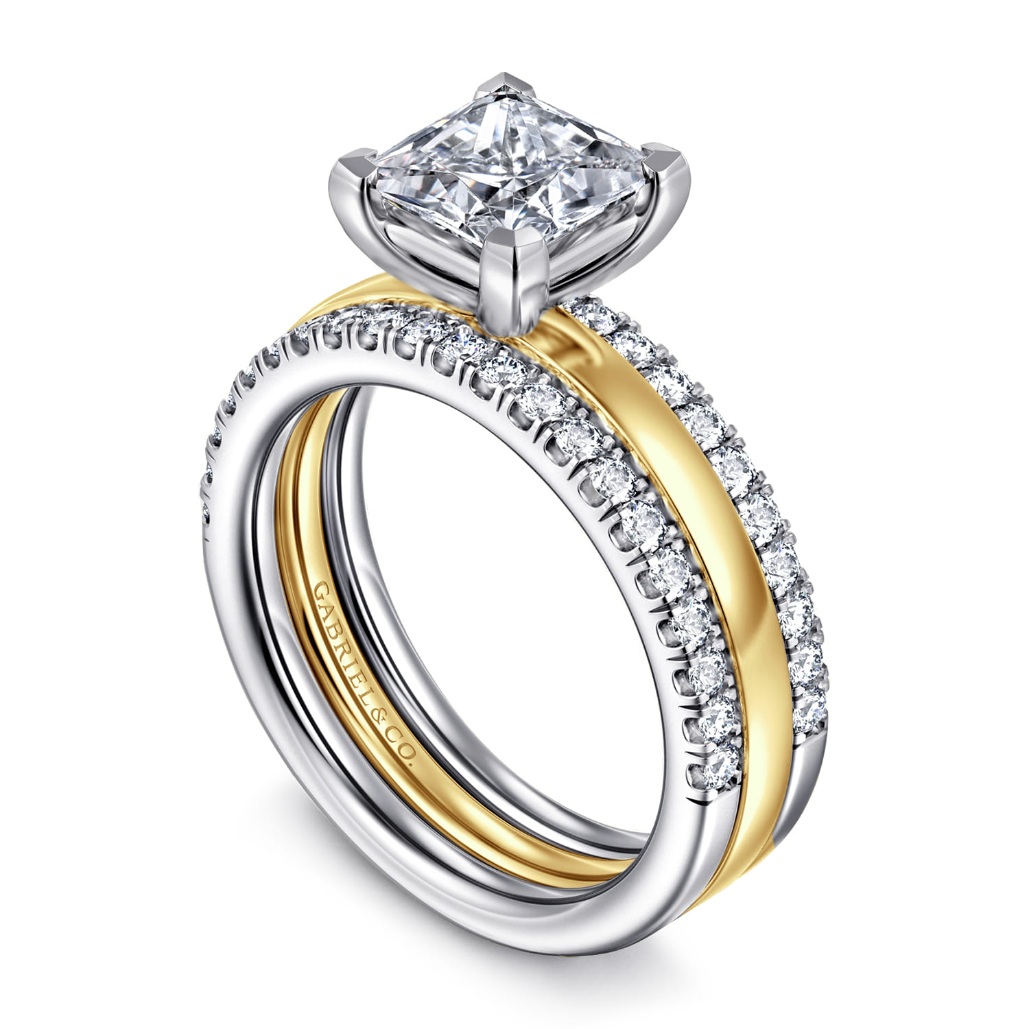 Reba - 14K White-Yellow Gold Princess Cut Diamond Engagement Ring - 0.5 ct - Shot 3