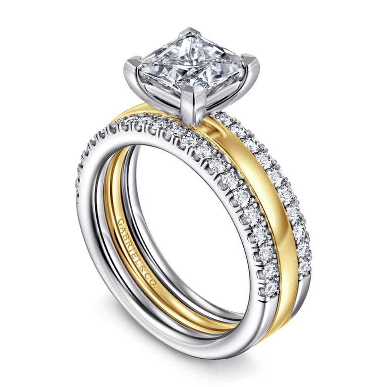 Reba - 14K White-Yellow Gold Princess Cut Diamond Engagement Ring - 0.5 ct - Shot 3