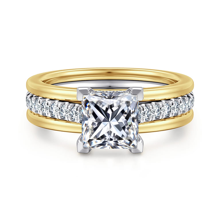 Feah - 14K Yellow-White Gold Wide Band Princess Cut Diamond Engagement Ring - 0.4 ct - Shot 1