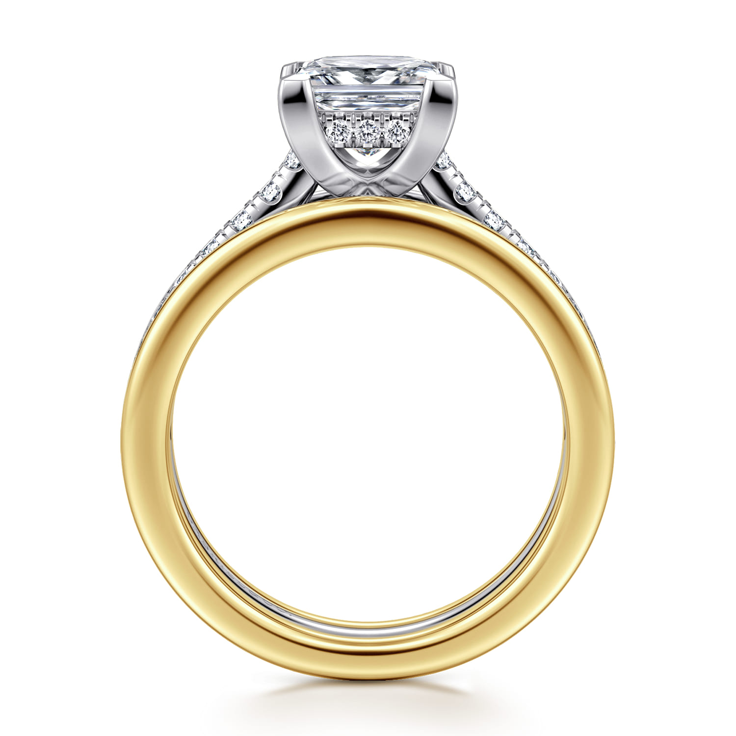 Feah - 14K Yellow-White Gold Wide Band Princess Cut Diamond Engagement Ring - 0.4 ct - Shot 2