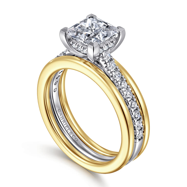 Feah - 14K Yellow-White Gold Wide Band Princess Cut Diamond Engagement Ring - 0.4 ct - Shot 3