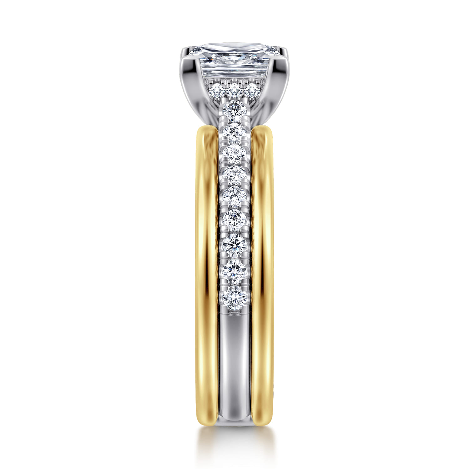 Feah - 14K Yellow-White Gold Wide Band Princess Cut Diamond Engagement Ring - 0.4 ct - Shot 4