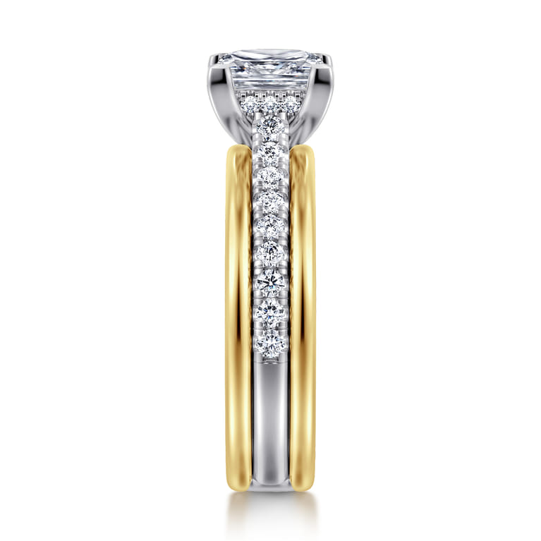 Feah - 14K Yellow-White Gold Wide Band Princess Cut Diamond Engagement Ring - 0.4 ct - Shot 4