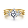 Editta - 14K White-Yellow Gold Compass Prong Emerald Cut Diamond Engagement Ring - 0.21 ct