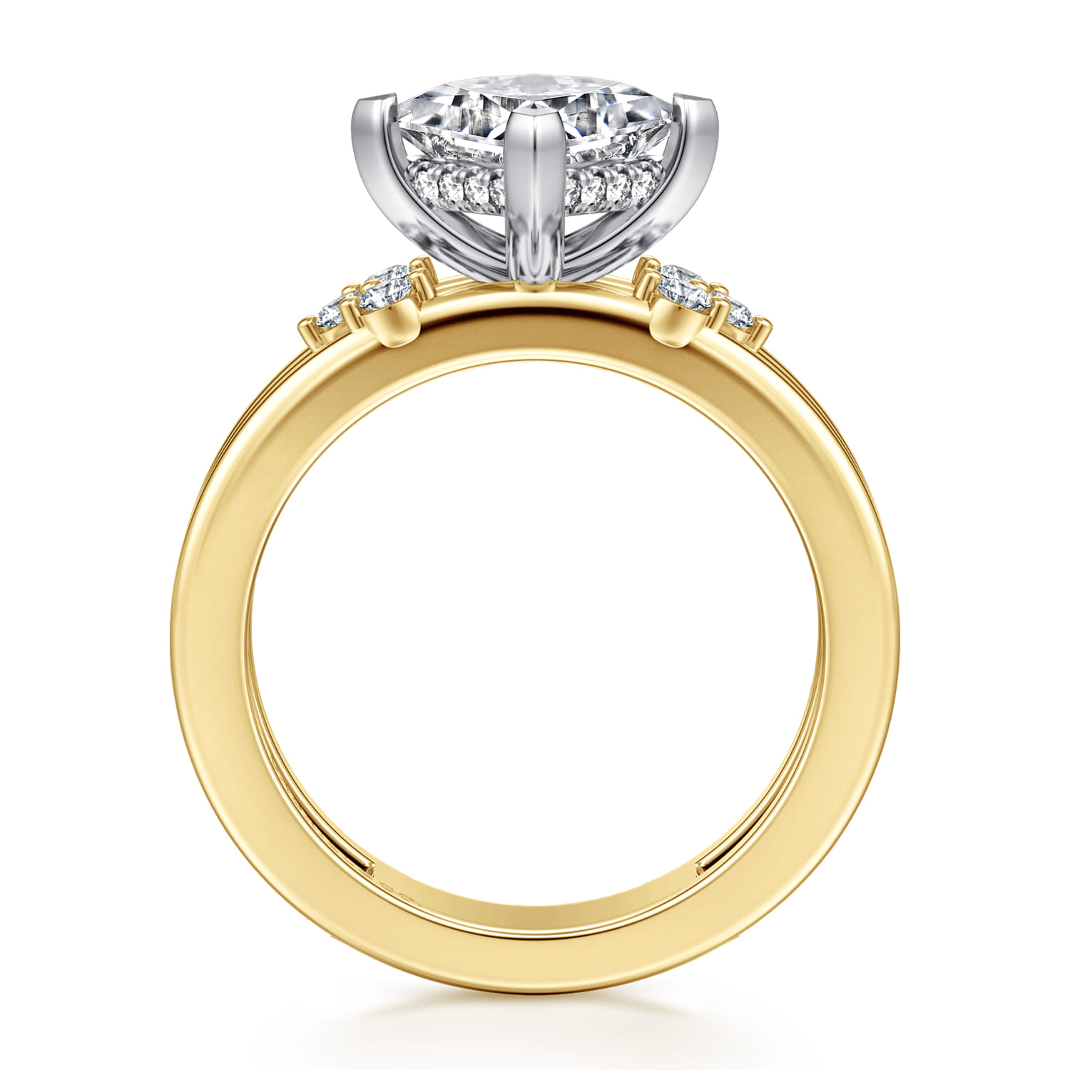 Editta - 14K White-Yellow Gold Compass Prong Emerald Cut Diamond Engagement Ring - 0.21 ct - Shot 2