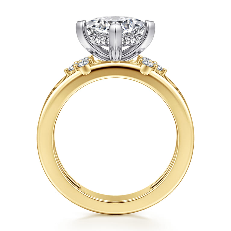 Editta - 14K White-Yellow Gold Compass Prong Emerald Cut Diamond Engagement Ring - 0.21 ct - Shot 2