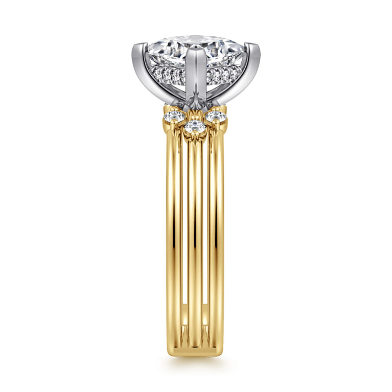Editta - 14K White-Yellow Gold Compass Prong Emerald Cut Diamond Engagement Ring - 0.21 ct - Shot 4