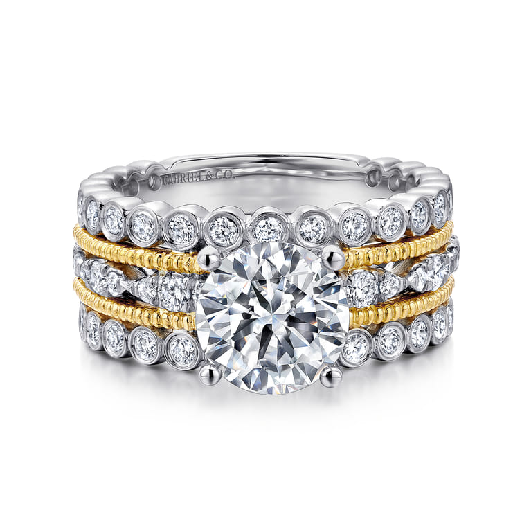 Lilith - 14K White-Yellow Gold Round Diamond Engagement Ring - 1 ct - Shot 1
