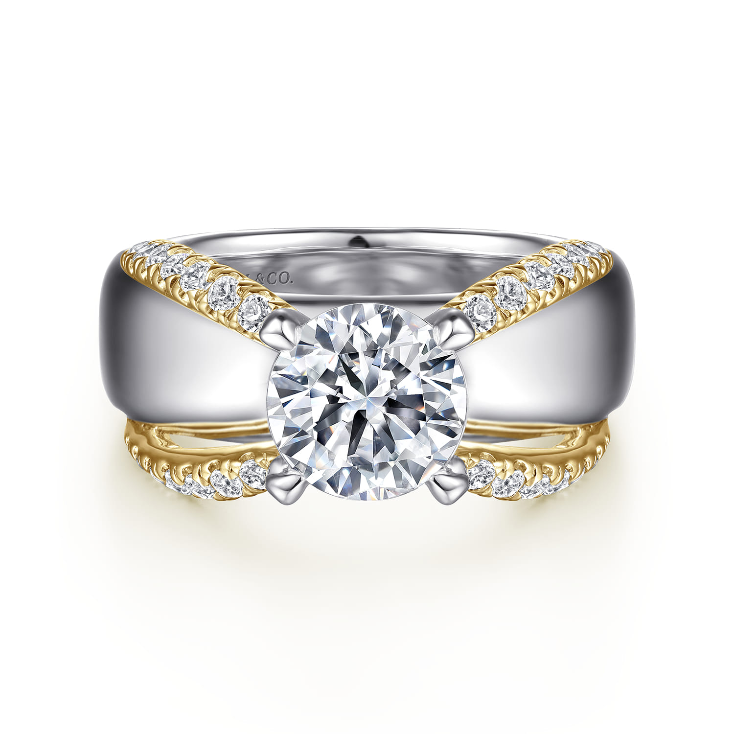 Orleans - 14K White-Yellow Gold Round Diamond Engagement Ring - 0.4 ct - Shot 1