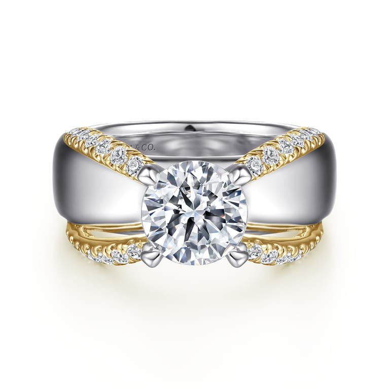 Orleans - 14K White-Yellow Gold Round Diamond Engagement Ring - 0.4 ct - Shot 1