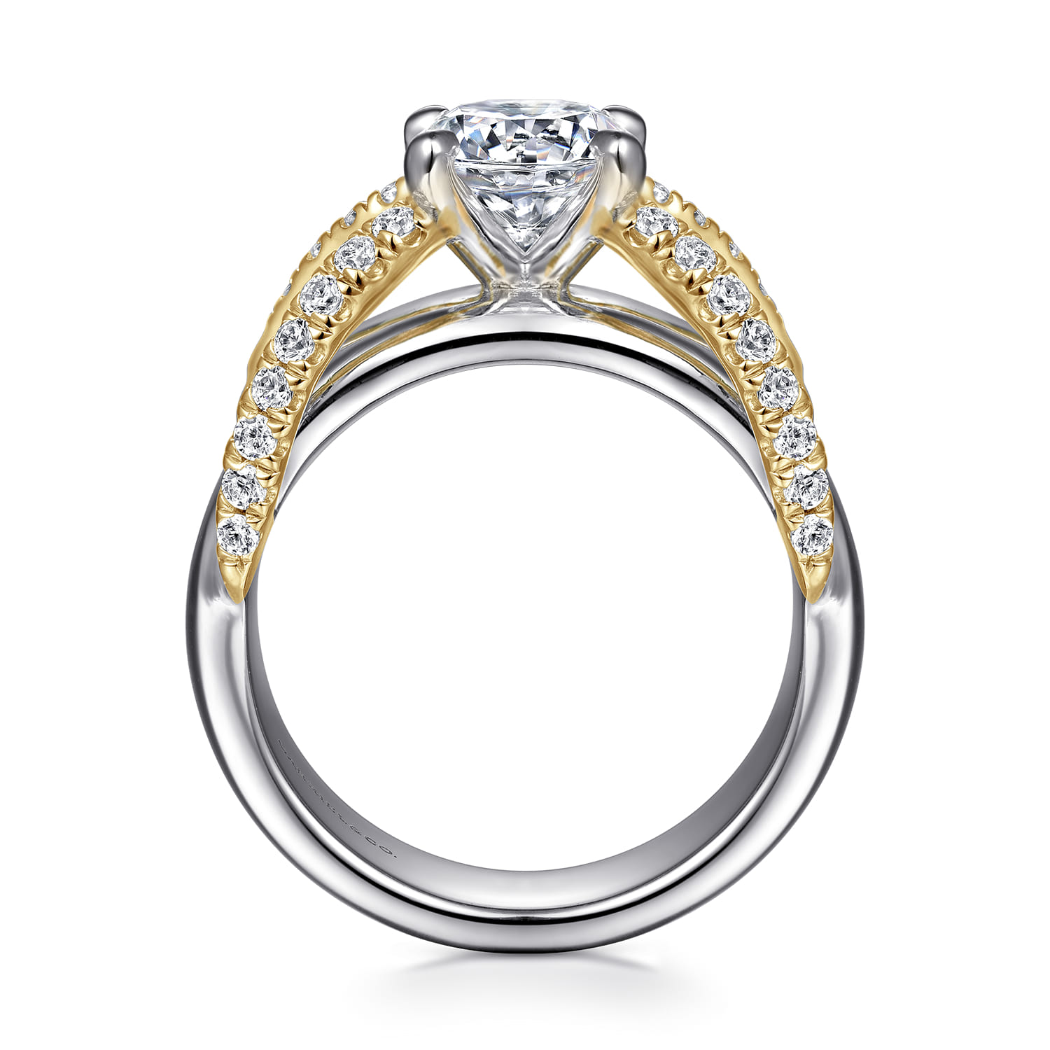 Orleans - 14K White-Yellow Gold Round Diamond Engagement Ring - 0.4 ct - Shot 2