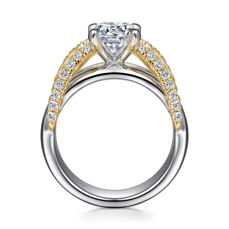 Orleans - 14K White-Yellow Gold Round Diamond Engagement Ring - 0.4 ct - Shot 2