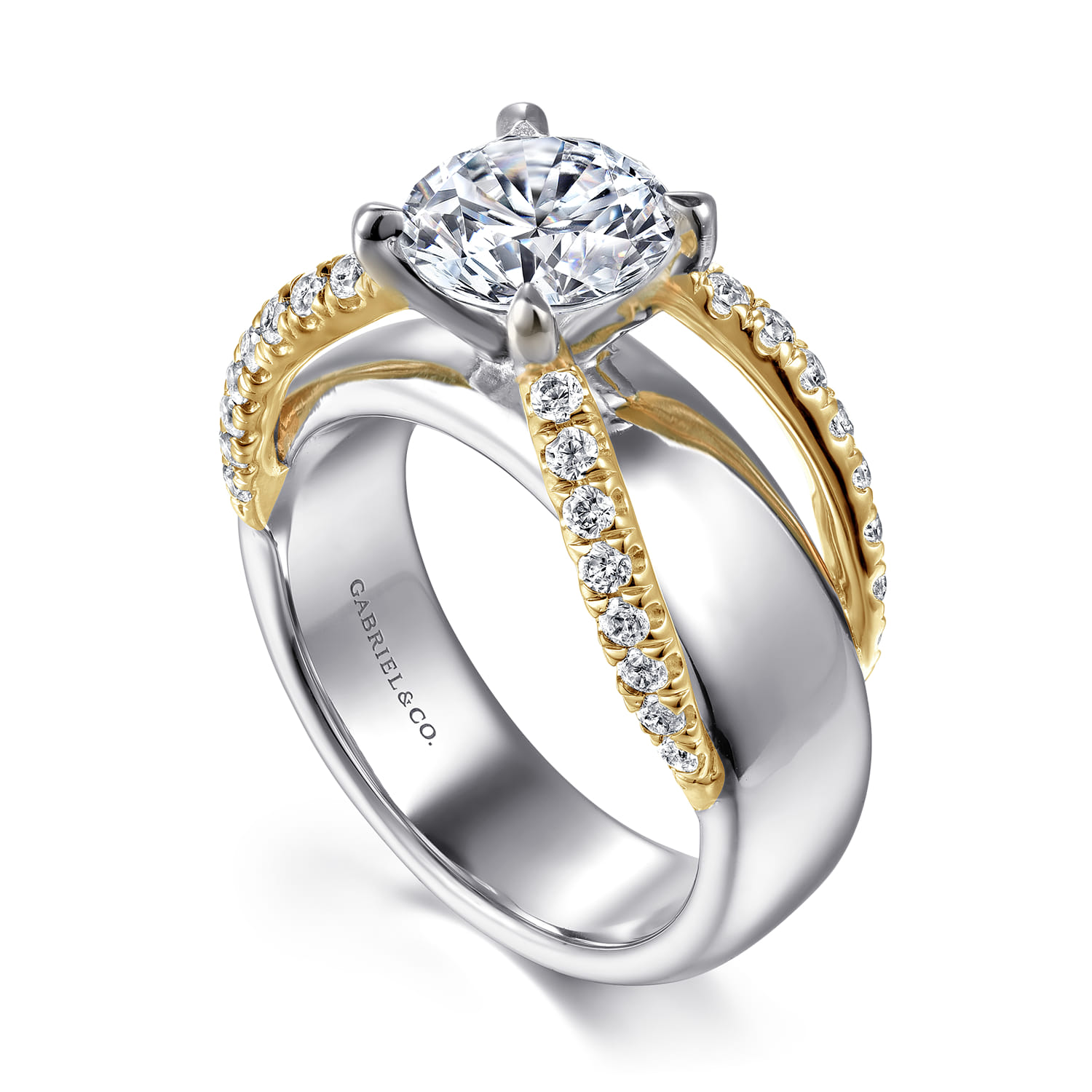 Orleans - 14K White-Yellow Gold Round Diamond Engagement Ring - 0.4 ct - Shot 3