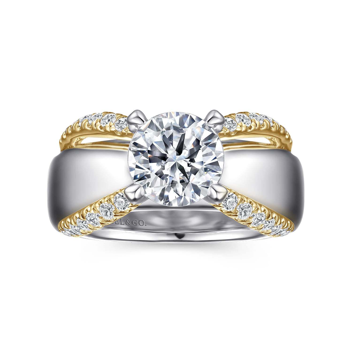 Orleans - 14K White-Yellow Gold Round Diamond Engagement Ring - 0.4 ct - Shot 4
