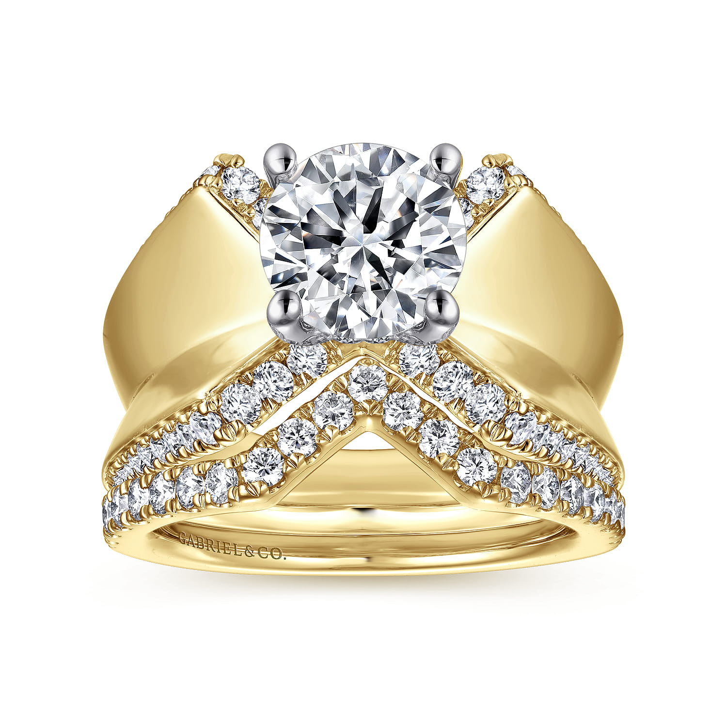 Miranda - 14K White-Yellow Gold Round Diamond Engagement Ring - 0.5 ct - Shot 4
